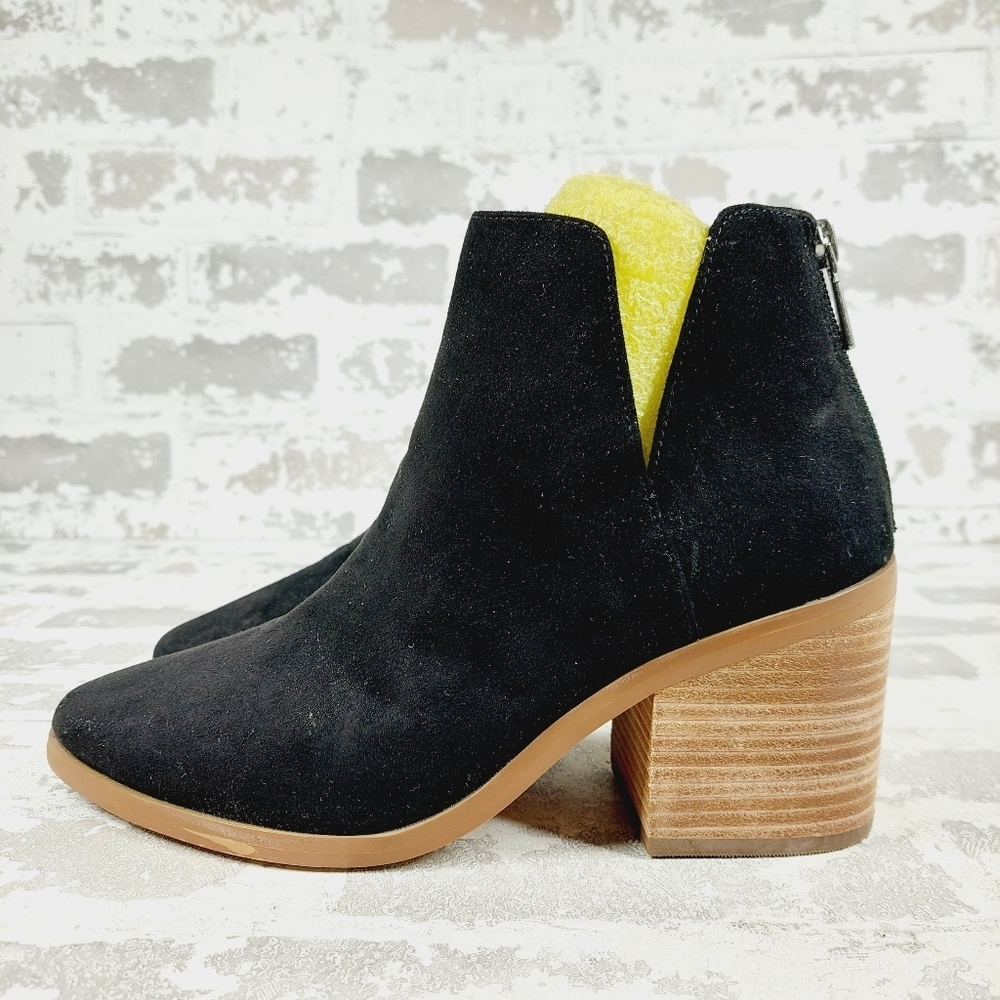 New Bp Brynne Black Faux Suede Block Heel Back Zip Ankle Boots F959